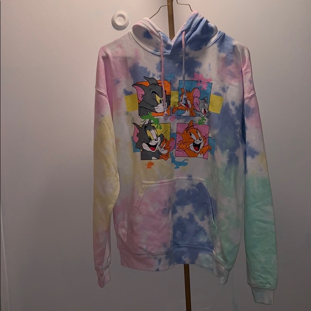 Pastel Tie Dye Tom And Jerry Graphic Hoodie